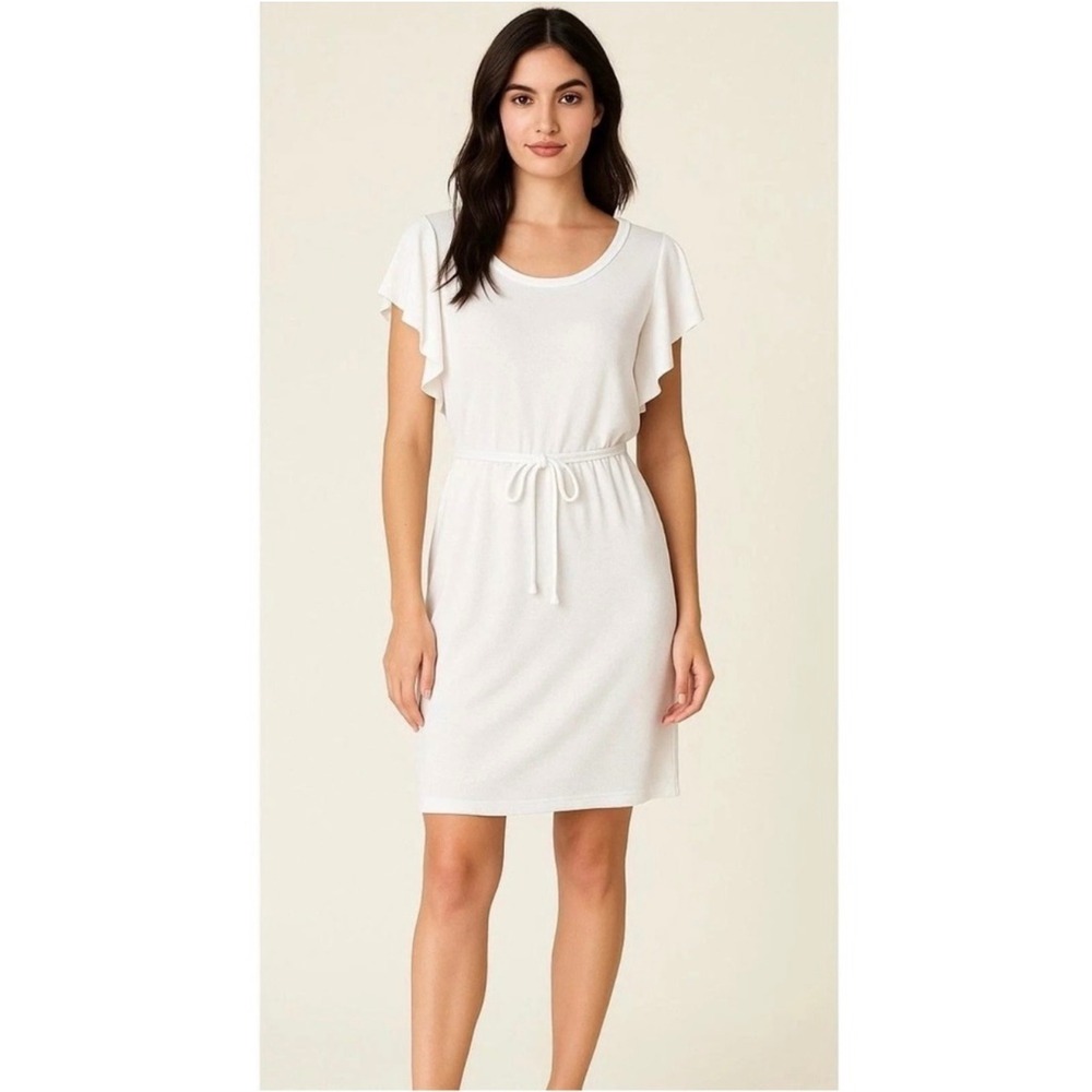NEW Z Supply Capri Ruffle Sleeve Dress White Tie Waist T Shirt Mini Dress Large